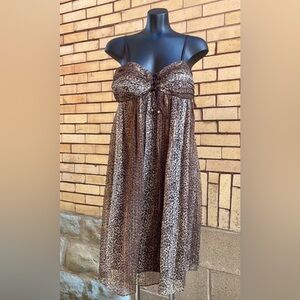 Y2k Nicole by Nicole Miller Silk Metallic Animal Print Babydoll Dress Size 8
